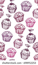 Hand drawn doodle pattern with cupcake