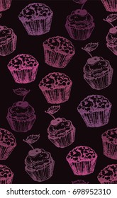 Hand drawn doodle pattern with cupcake
