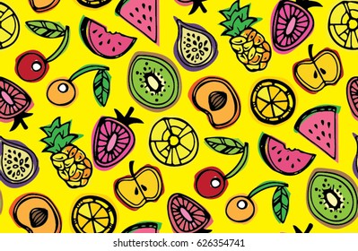 Hand drawn doodle pattern with fruits.
