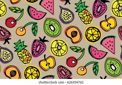 Hand drawn doodle pattern with fruits.