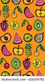 Hand drawn doodle pattern with fruits.