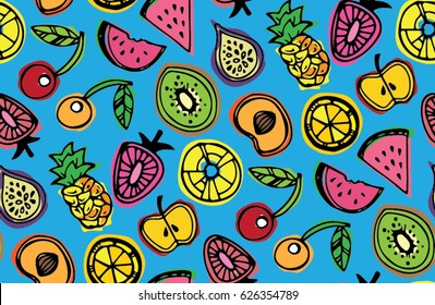 Hand drawn doodle pattern with fruits.