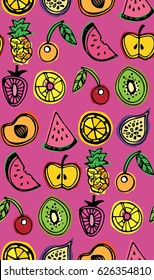 Hand drawn doodle pattern with fruits.