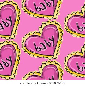Hand drawn doodle pattern with heart and baby. Vector illustration.