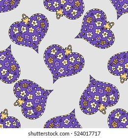 Hand drawn doodle pattern with heart ball for Merry Christmas and Happy New Year. Vector illustration