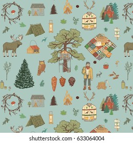 Hand drawn doodle pattern into the woods.