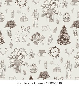 Hand drawn doodle pattern into the woods.