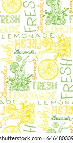 Hand drawn doodle pattern with lemonade. Summer drink

