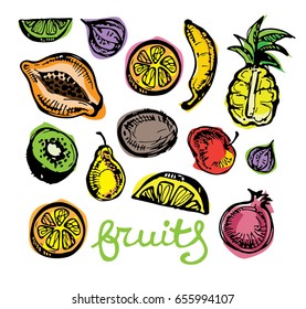 Hand drawn doodle pattern with sweet tropical fruits