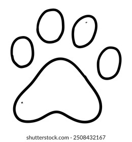 Hand drawn doodle of a paw print isolated on a white background. Vector illustration.