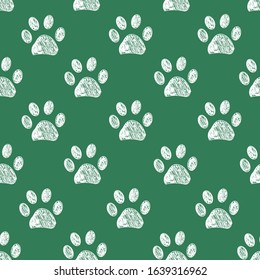 Hand drawn doodle paw prints for fabric design pattern. Seamless pattern vector St. Patrick's Day pattern background