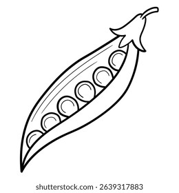 Hand drawn doodle pea pod isolated on white background. Vector illustration.