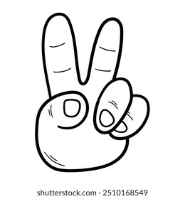 Gesto de paz de doodle dibujado a mano aislado sobre fondo blanco. Ilustración vectorial.