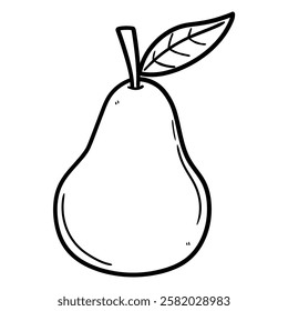 Hand drawn doodle pear with leaf isolated on white background. Vector illustration.