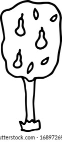 Hand drawn doodle pear tree. Simple thick black line.  Best for design of nature and children's coloring book. environment concept. Vector illustration isolated on white background.
