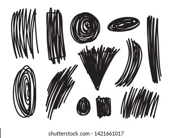 Hand drawn doodle pen brushes. Set of hand drawn grunge strokes and graphic elements. 