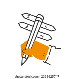 hand drawn doodle pencil direction sign in different direction icon