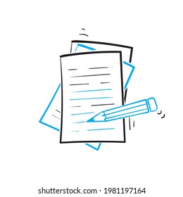 Hand Drawn Doodle Pencil And Paper Symbol For Creative Writing, Storytelling Concept Illustration Vector