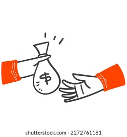 hand drawn doodle people pay cash illustration vector
