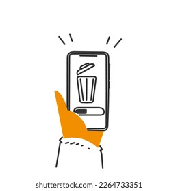 hand drawn doodle person cleaning mobile phone trash illustration