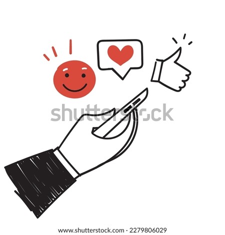 hand drawn doodle person communication via the Internet social networking on mobile or laptop