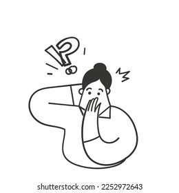 hand drawn doodle person confused with question mark and exclamation symbol