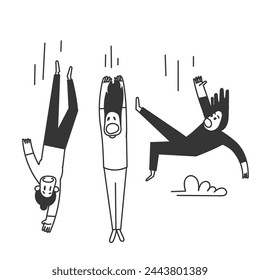 hand drawn doodle person falling from the sky illustration