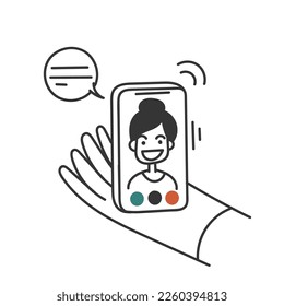 hand drawn doodle Person having a video call illustration vector