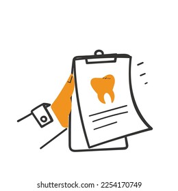 hand drawn doodle person holding clipboard with tooth data illustration
