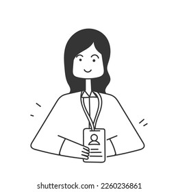 hand drawn doodle person holding employee card id illustration vector