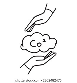 hand drawn doodle person holding co2 cloud illustration vector