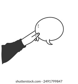 hand drawn doodle person holding blank bubble talk