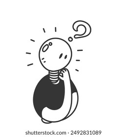 hand drawn doodle person with light bulb head thinking