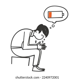 persona de doodle dibujada a mano con vector de ilustración de batería baja