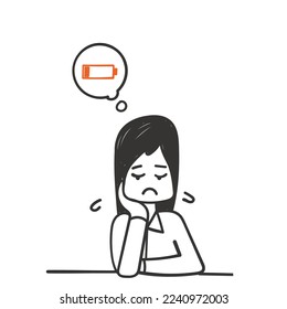 hand drawn doodle person with low battery sign illustration vector
