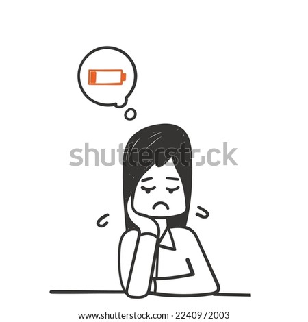 hand drawn doodle person with low battery sign illustration vector