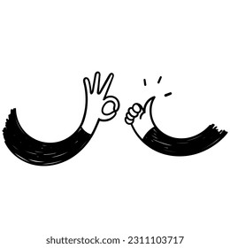 hand drawn doodle person hand ok sign illustration vector