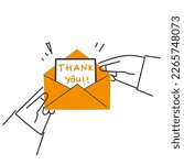 hand drawn doodle person opening thank you letter mail illustration vector