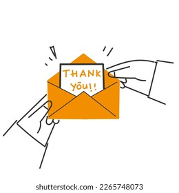 hand drawn doodle person opening thank you letter mail illustration vector