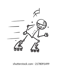 hand drawn doodle person play inline skate illustration vector