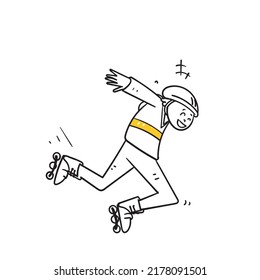hand drawn doodle person play inline skate illustration vector