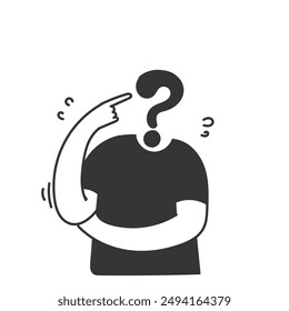 hand drawn doodle person with question mark head illustration