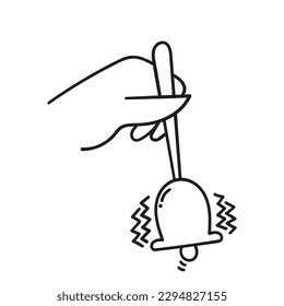 hand drawn doodle person hand ringing service bell illustration