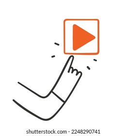 hand drawn doodle person showing and push play button illustration vector