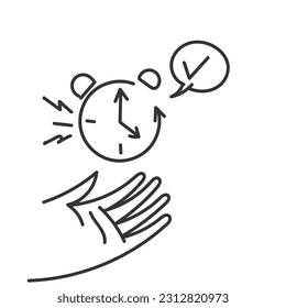 hand drawn doodle person hand showing clock icon for success delivery concept