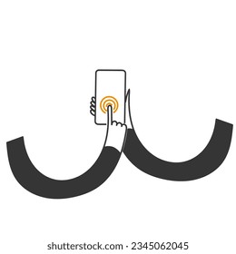 hand drawn doodle person Hand touch smartphone icon