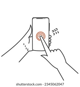 hand drawn doodle person Hand touch smartphone icon