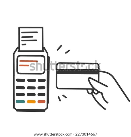 hand drawn doodle person using POS  terminals machine with card