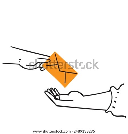 hand drawn doodle persons hand giving an email illustration