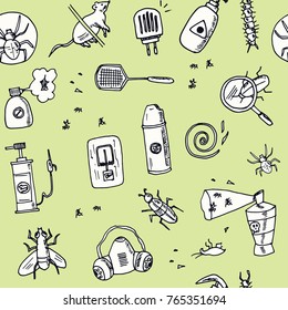 Hand drawn doodle pest control seamless pattern Vector illustration. Symbol collection.